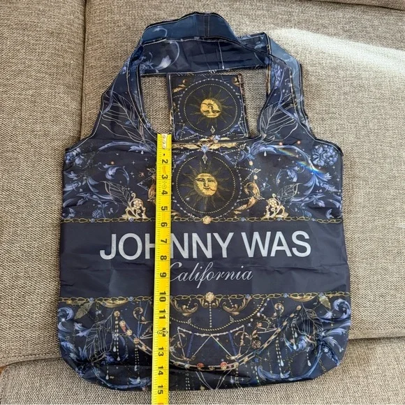 Johnny Was California Reusable Shopping Bag Tote Blue Gold Moon Packable New - Picture 12 of 12